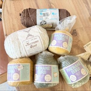 Lot Of 6 New Vintage Macrame Cord Sealed White Brown 6 Mm And Yellow Green 5ply